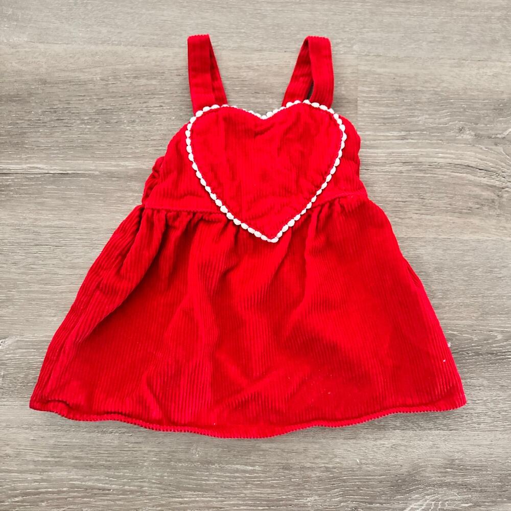 Red Corduroy Heart Dress Overalls Baby Girl 6-12 Months Valentines Day